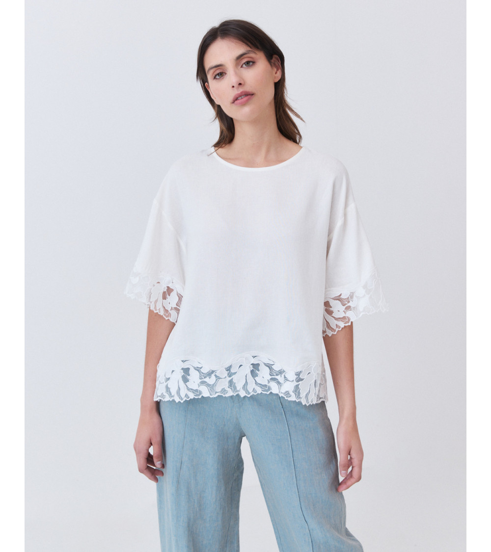 Blusa de Rayón y Lino con Detalles de Encaje | MULAYA