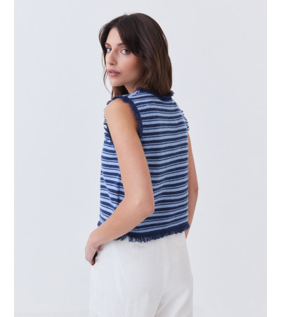 Chaleco de Rayas con Detalle de Flecos | MULAYA