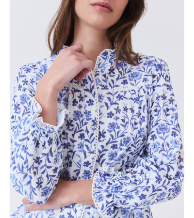 Camisa de Cuello Mao con Encaje y Volantes | MULAYA