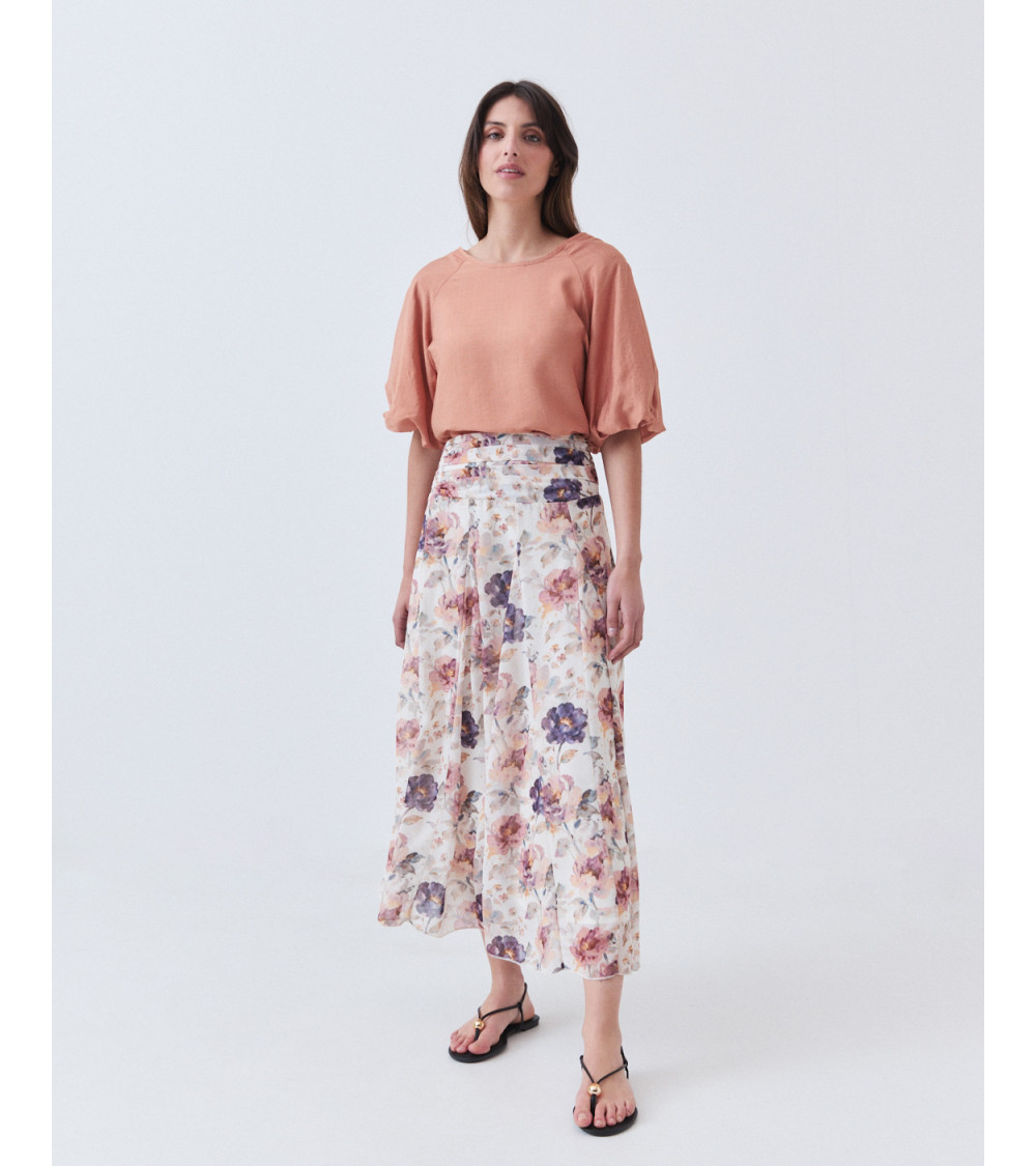 Falda Midi Estampada con Pliegues y Cintura Elástica | MULAYA