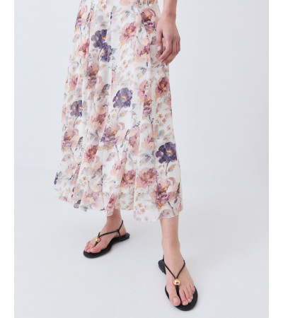 Falda Midi Estampada con Pliegues y Cintura Elástica | MULAYA