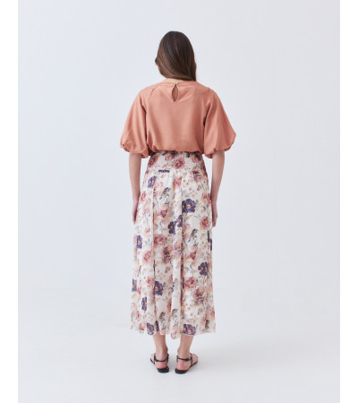 Falda Midi Estampada con Pliegues y Cintura Elástica | MULAYA