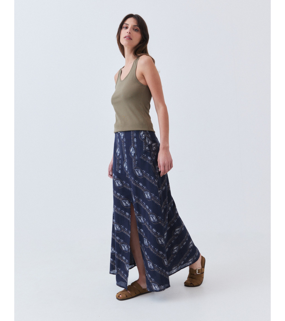 Falda Midi Evasé Estampada con Bordados | MULAYA