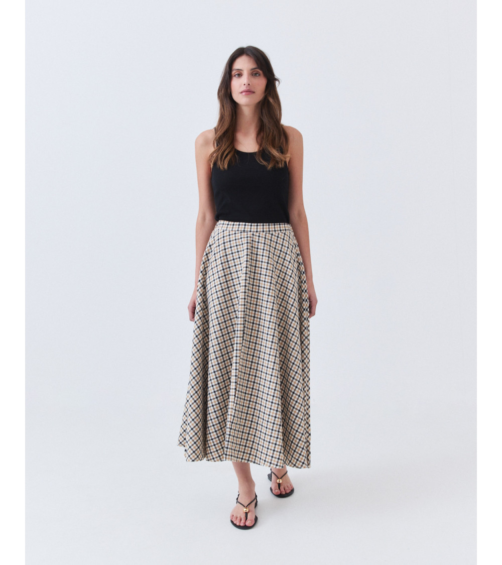 FALDA MIDI EVASÉ A CUADROS CON CINTURA ELÁSTICA | MULAYA