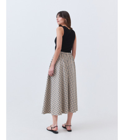 FALDA MIDI EVASÉ A CUADROS CON CINTURA ELÁSTICA | MULAYA