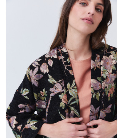 KIMONO DE FLORES LUREX CON MANGA TRES CUARTOS | MULAYA