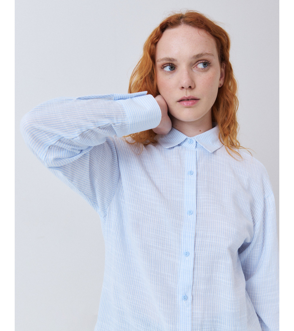 CAMISA DE ALGODÓN CON RAYAS Y CUELLO SOLAPA | MULAYA
