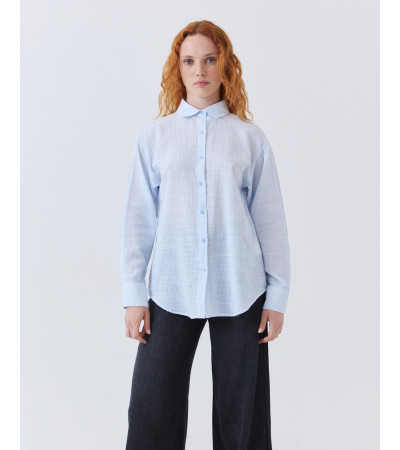 CAMISA DE ALGODÓN CON RAYAS Y CUELLO SOLAPA | MULAYA