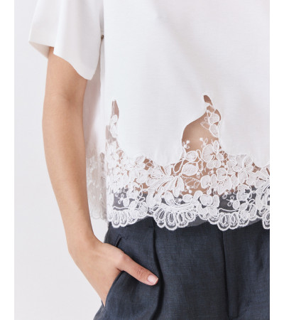 Camiseta de Algodón con Bajo de Encaje | MULAYA