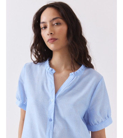 Camisa Corta de Rayas con Volantes y Mangas Globo | MULAYA