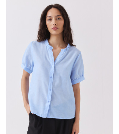 Camisa Corta de Rayas con Volantes y Mangas Globo | MULAYA