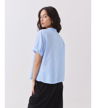 Camisa Corta de Rayas con Volantes y Mangas Globo | MULAYA