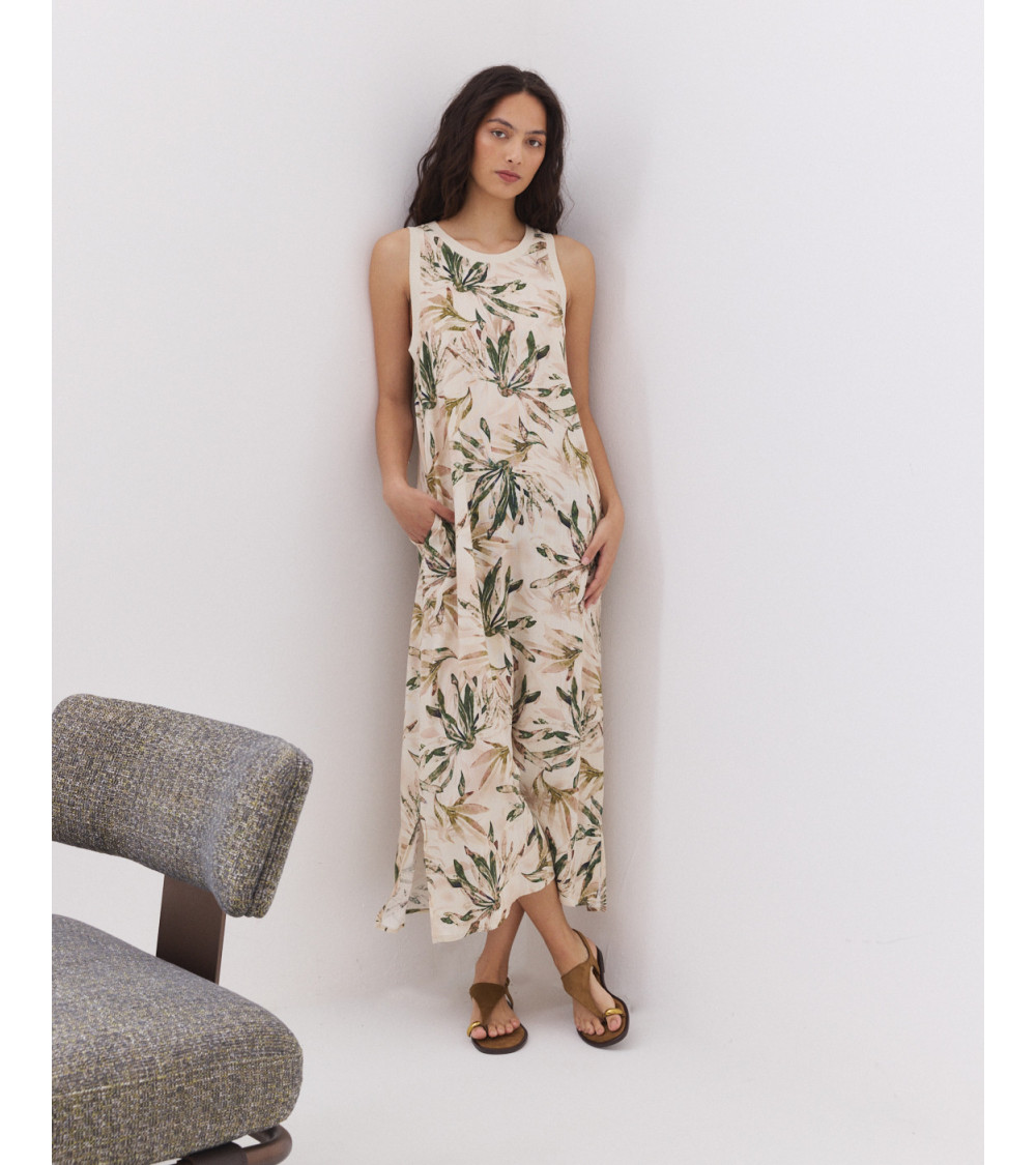 Vestido Largo Estampado de Silueta Recta y Rib | MULAYA