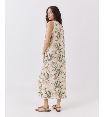 Vestido Largo Estampado de Silueta Recta y Rib | MULAYA