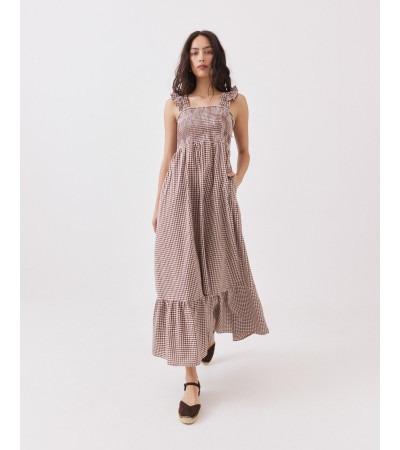 Vestido Largo de Cuadros Vichy con Volantes | MULAYA