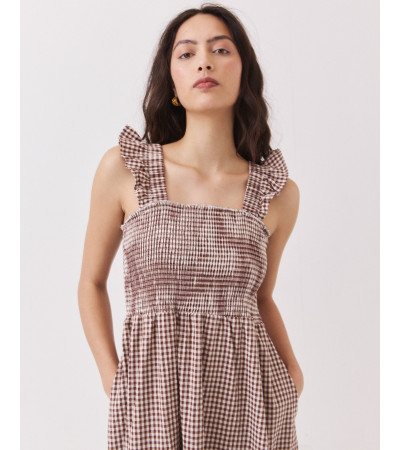 Vestido Largo de Cuadros Vichy con Volantes | MULAYA