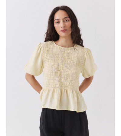 Blusa de Nido de Abeja con Mangas Globo y Volante | MULAYA