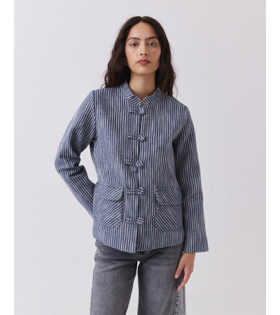 CHAQUETA ORIENTAL DE RAYAS CON CUELLO MAO | MULAYA