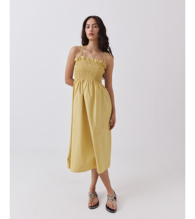 Vestido Largo Algodón Fruncidos | MULAYA