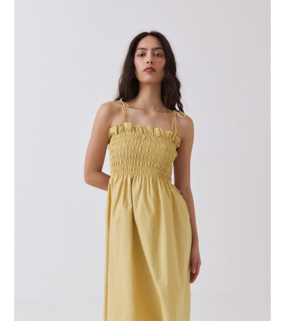 Vestido Largo Algodón Fruncidos | MULAYA