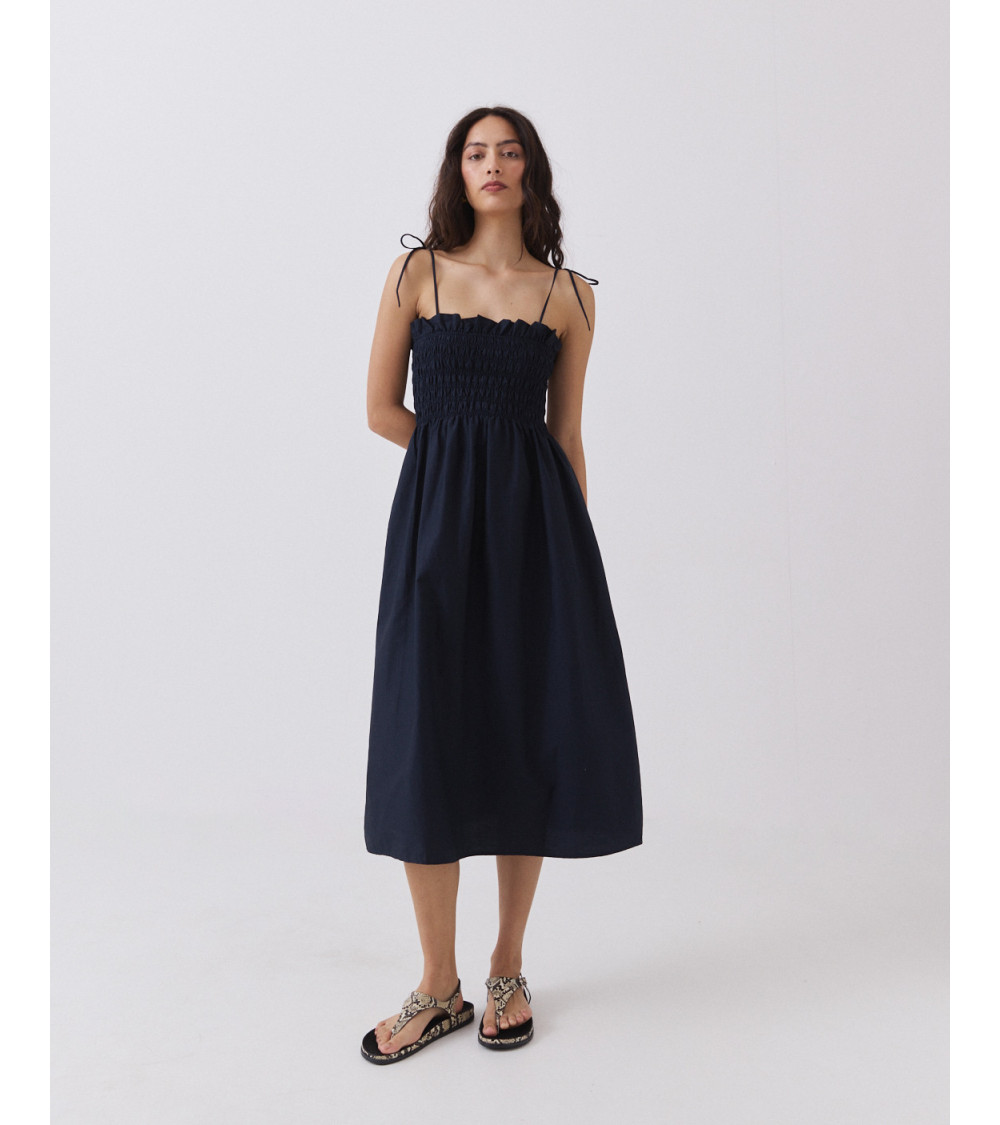 Vestido Largo Algodón Fruncidos | MULAYA