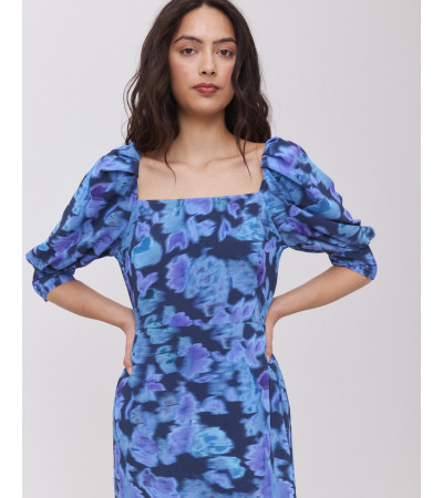 Vestido Largo Estampado con Mangas Abullonadas| MULAYA