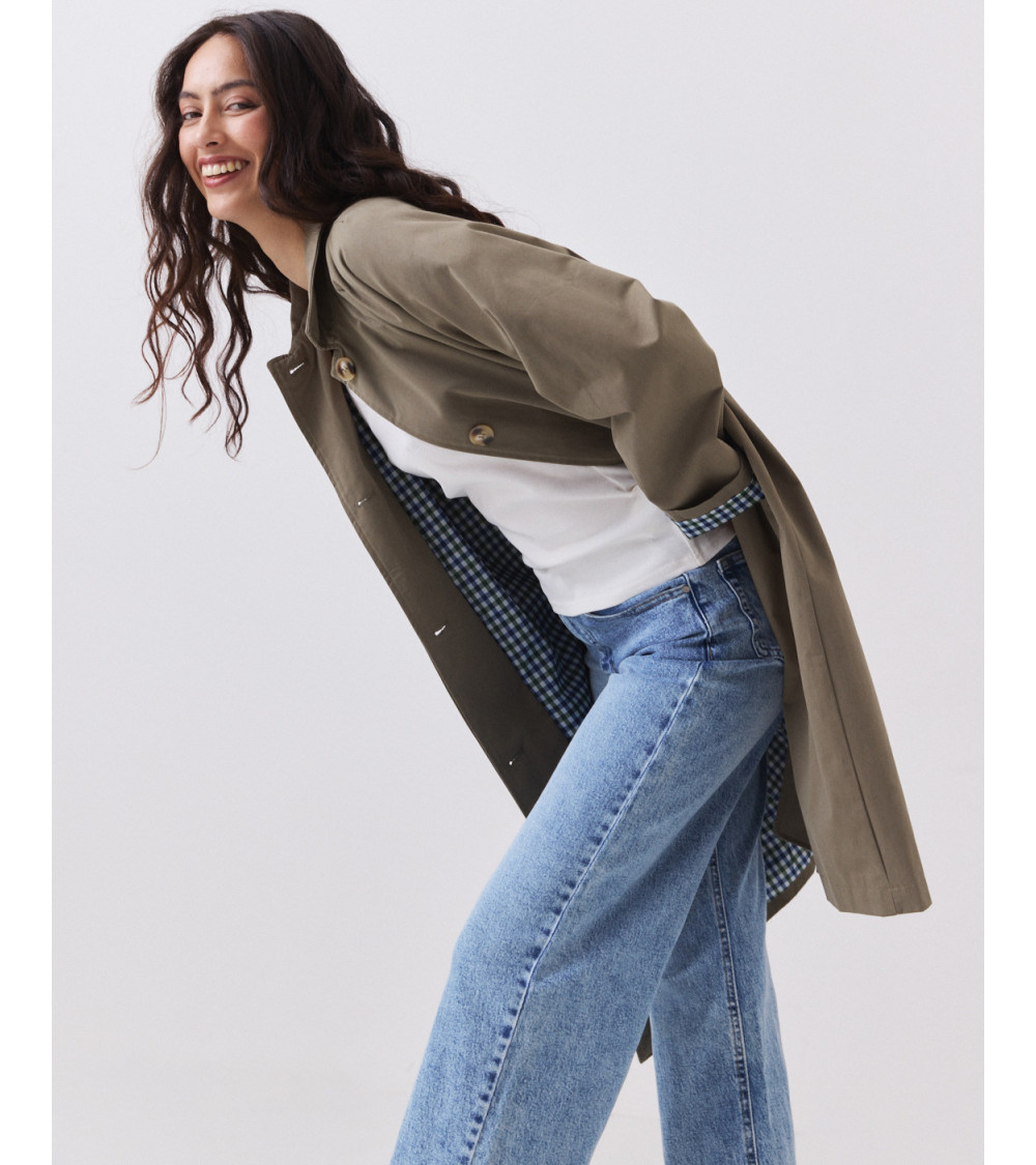 Gabardina Larga con Forro de Cuadros | MULAYA