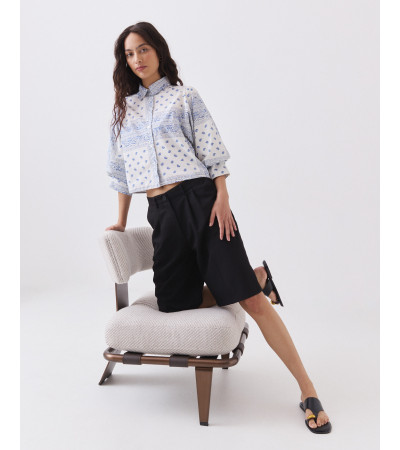 CAMISA CROP ESTAMPADA CON MANGAS GLOBO | MULAYA