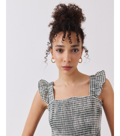 Vestido Largo de Cuadros Vichy con Volantes | MULAYA