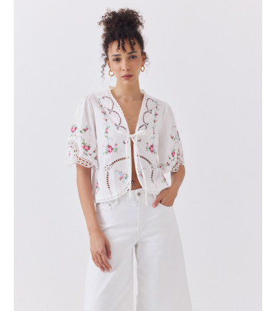 Top de Algodón con Bordado en Punto de Cruz y Encaje | MULAYA