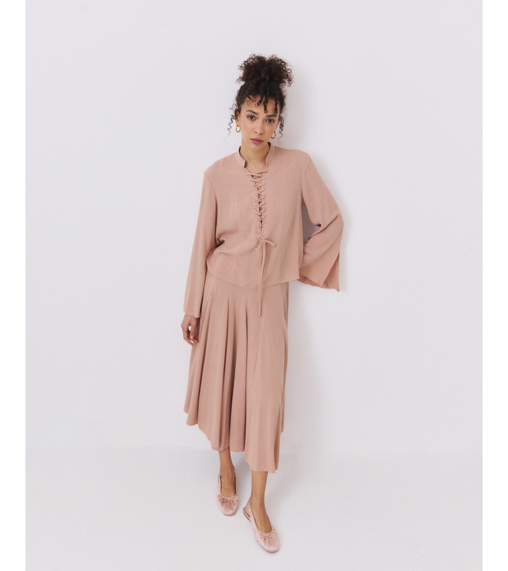 Falda Evasé Fluida con Pliegues y Cintura Elástica | MULAYA