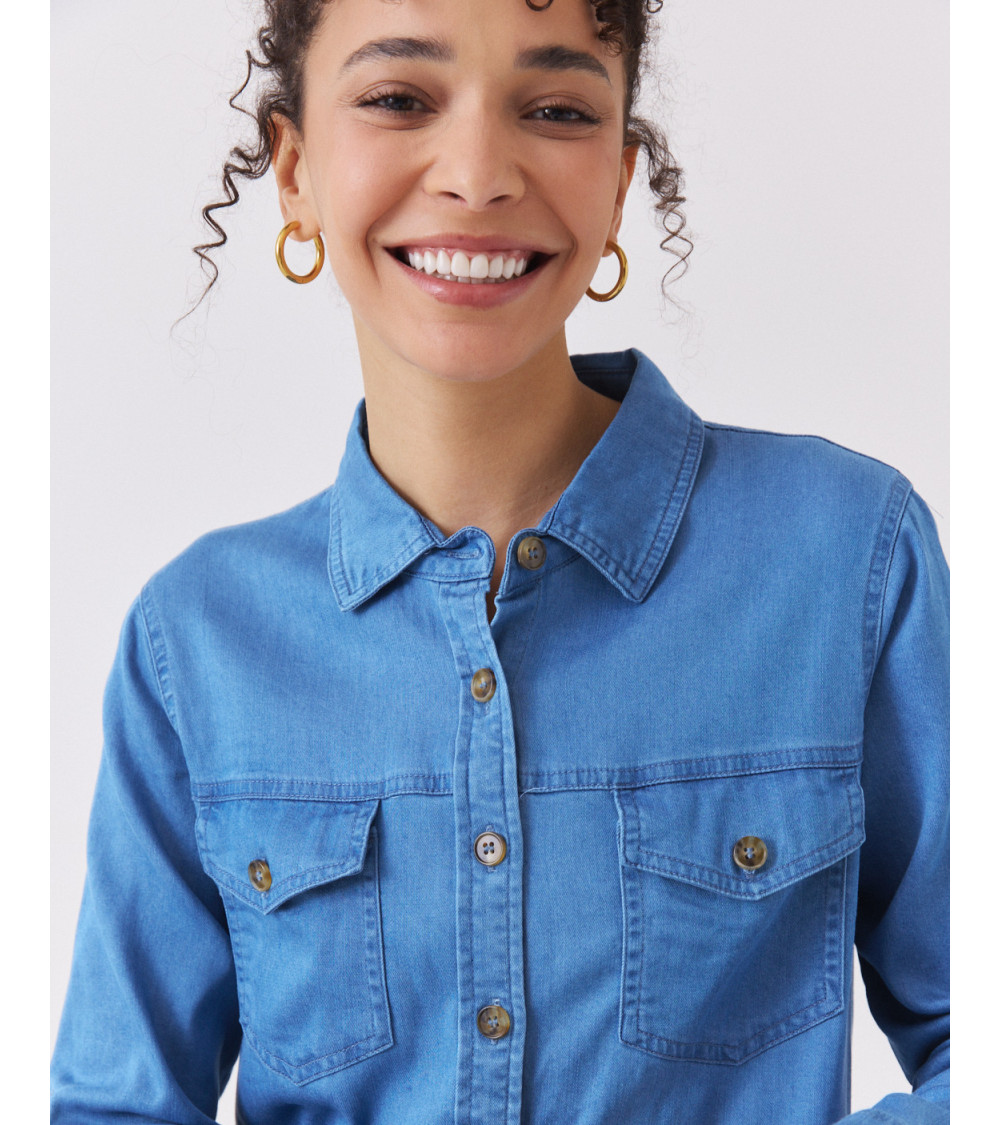 Camisa Denim con Bolsillos y Charreteras | MULAYA