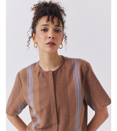 Camisa de Rayas con Cuello Redondo | MULAYA