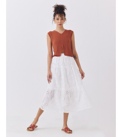 Falda Midi de Hojalillo con Volantes y Cintura Elástica | MULAYA