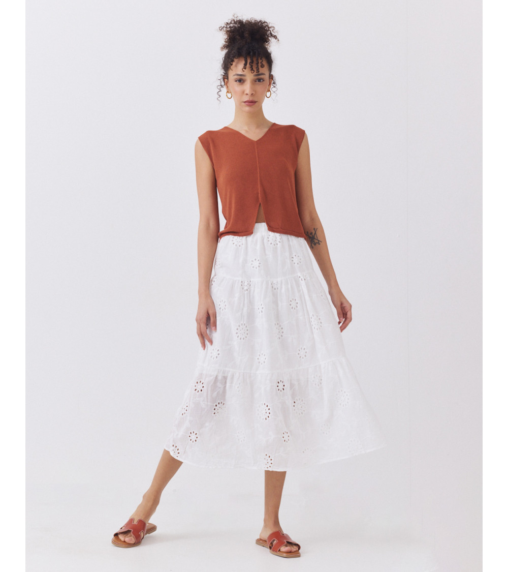 Falda Midi de Hojalillo con Volantes y Cintura Elástica | MULAYA