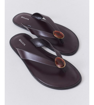 Sandalia Plana Marrón de Dedo con Piedra Ámbar | MULAYA