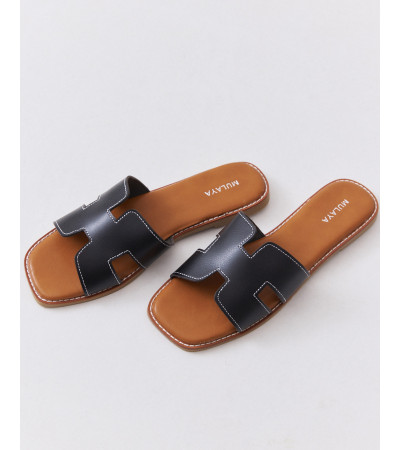 Sandalia Plana Pala "H" con Pespuntes Contraste | MULAYA