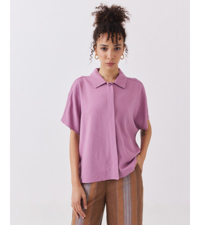 Camisa Manga Murciélago Corta con Solapa | MULAYA