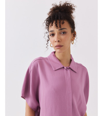 Camisa Manga Murciélago Corta con Solapa | MULAYA