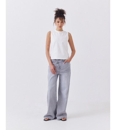 Jeans Wide Leg de Tiro Alto con Cintura Cruzada | MULAYA