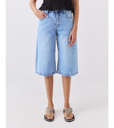 Bermuda Jorts Denim Efecto Lavado de Tiro Medio | MULAYA