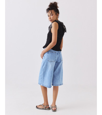 Bermuda Jorts Denim Efecto Lavado de Tiro Medio | MULAYA