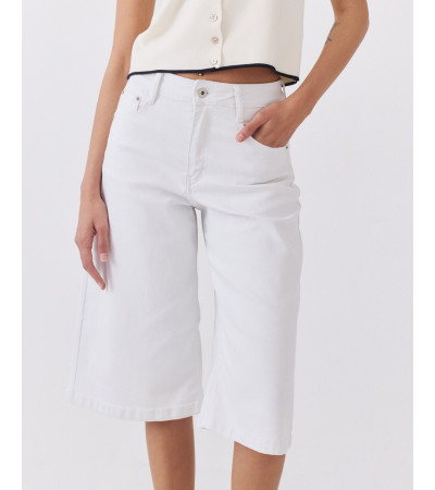 Bermuda Jorts Denim Blanca de Tiro Medio y Pernera Ancha | MULAYA