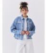 Chaqueta Denim Bordada con Bajo Desflecado | MULAYA