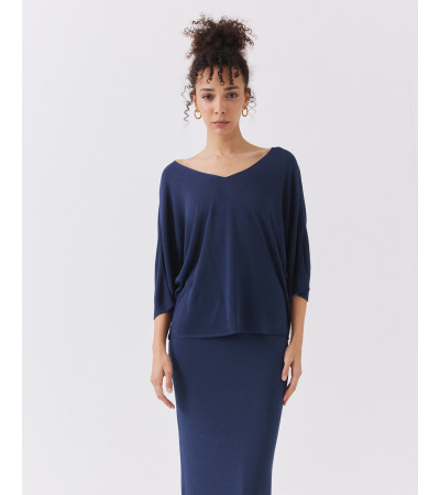 JERSEY DE PUNTO CON MANGA MURCIÉLAGO Y CUELLO EN V | MULAYA