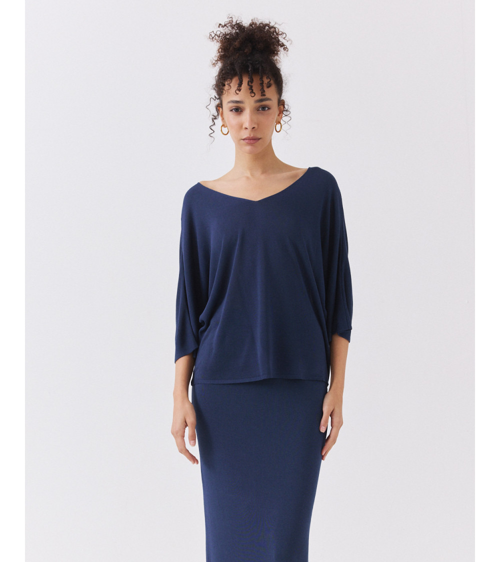 JERSEY DE PUNTO CON MANGA MURCIÉLAGO Y CUELLO EN V | MULAYA