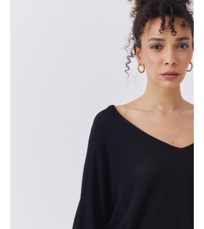 JERSEY DE PUNTO CON MANGA MURCIÉLAGO Y CUELLO EN V | MULAYA