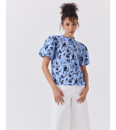 BLUSA DE MANGAS ABULLONADAS Y CUELLO MAO | MULAYA