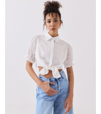 CAMISA CROP HOJALILLO MANGA GLOBO | MULAYA