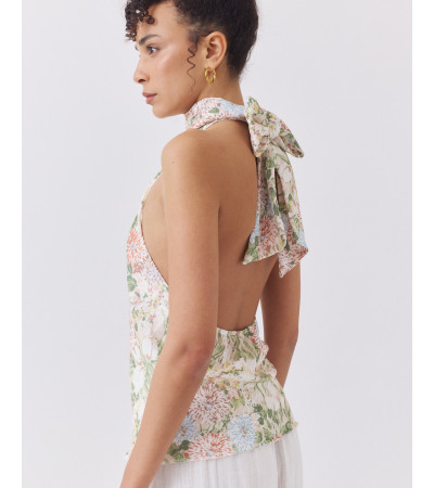 TOP HALTER ESTAMPADO CON LAZADA Y ESPALDA ESCOTADA | MULAYA